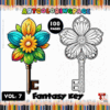 A vibrant floral key design on a coloring page, featuring intricate details, showcasing the artwork from artcoloringpage.com coloring book.