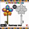 A colorful key illustration alongside a black-and-white version for coloring, labeled 