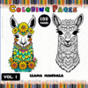 Llama mandala coloring pages featuring intricate flower designs, promoting artcoloringpage.com's coloring book series.