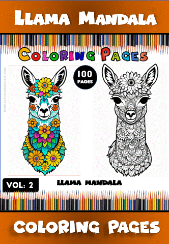Llama mandala coloring pages featuring a colorful and intricate design, promoting artcoloringpage.com with a focus on coloring books.