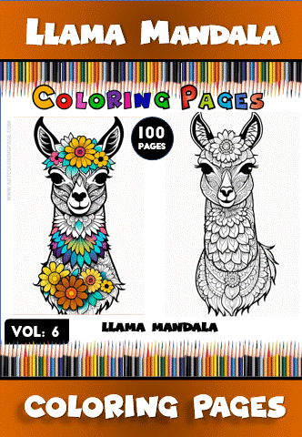 Llama mandala coloring pages from artcoloringpage.com, featuring intricate designs ideal for a coloring book with 100 pages.
