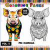 Two pig mandala coloring pages from a coloring book, featuring intricate floral designs and patterns, from artcoloringpage.com.