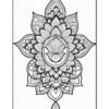 A detailed black and white mandala design featuring a lotus flower and intricate leaf patterns radiating outward, suitable for coloring.