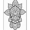 A detailed line drawing of a stylized flower mandala design featuring intricate petals and a circular center, suitable for coloring.