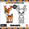 Rudolph coloring pages featuring a cute reindeer in color and a black-and-white outline, perfect for cozy coloring book themes. Visit artcoloringpage.com for more cozy coloring pages.
