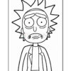 An outline drawing of a character with spiky hair and large eyes, wearing a lab coat over a shirt and pants, displaying a sad expression with tears running down the face, against a plain background.