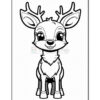 A cartoonish deer with large eyes and prominent antlers, sitting upright and smiling. The deer has a fluffy tail and its fur is outlined in black for coloring, set against a plain white background.