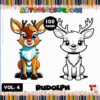Rudolph coloring pages from artcoloringpage.com, featuring a cozy coloring book design with a colorful and black-and-white deer illustration.