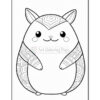 A cute cartoon-style animal character with a round body, pointed ears, and a smiling expression, featuring intricate patterns on its body and arms, intended for coloring.