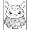 A cute cartoon bunny with large eyes, wearing a decorative headband, and adorned with intricate line patterns on its round body, set against a plain background.
