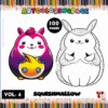Squishmallow coloring page from artcoloringpage.com featuring a cute character design, alongside a black and white version for coloring.