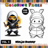 Ninja Bunny coloring pages featuring a colorful ninja character and a black-and-white version for coloring, available at artcoloringpage.com.