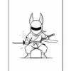 A cartoon-style ninja character with pointed ears, holding two katanas, dressed in a martial arts uniform. The ninja appears in a battle-ready stance, with a determined expression and a hood covering their head.