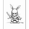 A cartoon-style ninja character with rabbit ears, holding a small sword in one hand and an additional sword tucked into their outfit, standing in a dynamic pose against a white background.