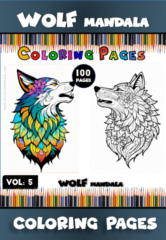 Intricate wolf mandala coloring pages from a Mandala coloring book featuring vibrant floral designs and detailed outlines for coloring.