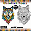 Two intricate wolf mandala designs, one colorful and vibrant, the other detailed in black and white, showcasing features from a mandala coloring book. Perfect for artcoloringpage.com with 100 pages of mandala coloring pages.