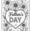 A black and white coloring page featuring the words 