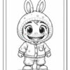 A cartoonish character wearing a bunny-eared hoodie with a mischievous grin showcasing sharp teeth. The character is dressed in a light jacket and pants, standing confidently with large, expressive eyes and a playful demeanor.