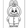 A cartoon character resembling a bunny, wearing a large coat and smiling broadly; the character has prominent ears and a round face with large eyes and a wide grin.