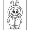 A cartoon character with a bunny hoodie, large eyes, and a wide, toothy grin, wearing a button-up shirt and pants, standing with feet slightly apart on a plain background.