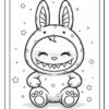 A cartoonish character resembling a cute bunny with a large smiling face, wearing a polka-dotted onesie and large floppy ears, sitting among small stars in a playful design.