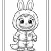 A cartoon character with a large, toothy grin, wearing a bunny-eared hoodie and pajama pants. The character has big eyes and is standing with hands on hips, appearing playful and slightly mischievous.