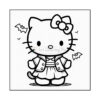 A cartoon cat character wearing a jacket and a dress, with a bow on its head, surrounded by small bat illustrations in a Halloween theme.