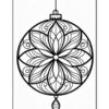 Decorative black and white outline of a floral ornament with intricate patterns, suitable for coloring.