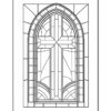 Stained glass window outline design with an intricate geometric pattern, suitable for coloring.