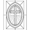 A black and white outline illustration of a cross within an oval frame, designed for coloring.