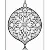 Intricate black and white mandala design featuring a large floral pattern with hanging ornament detail.