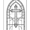 Stained glass window design featuring a cross, outlined and suitable for coloring.