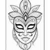 Intricate black and white illustration of a stylized face with floral elements and decorative patterns.