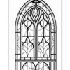 Stained glass window outline featuring a gothic arch, with decorative heart-shaped patterns.