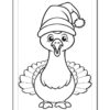 A cheerful cartoon turkey wearing a festive hat with a pom-pom, featuring a wide smile and outstretched wings.