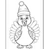 A cartoon turkey wearing a festive hat, with its wings spread wide and a playful expression.