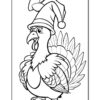 A cartoon turkey wearing a festive hat, displayed in a coloring page style with bold outlines.