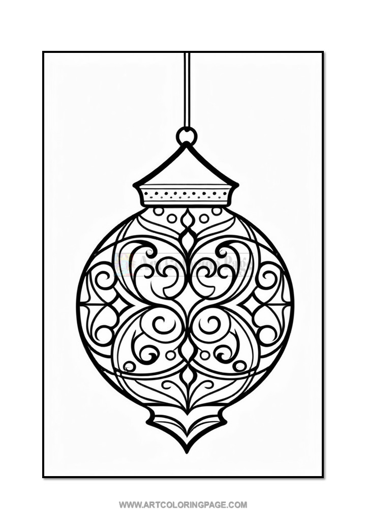 Intricate decorative lantern design with swirling patterns and a pointed top, suitable for coloring projects.