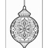 Intricate black and white illustration of a decorative ornament featuring floral and swirling patterns.