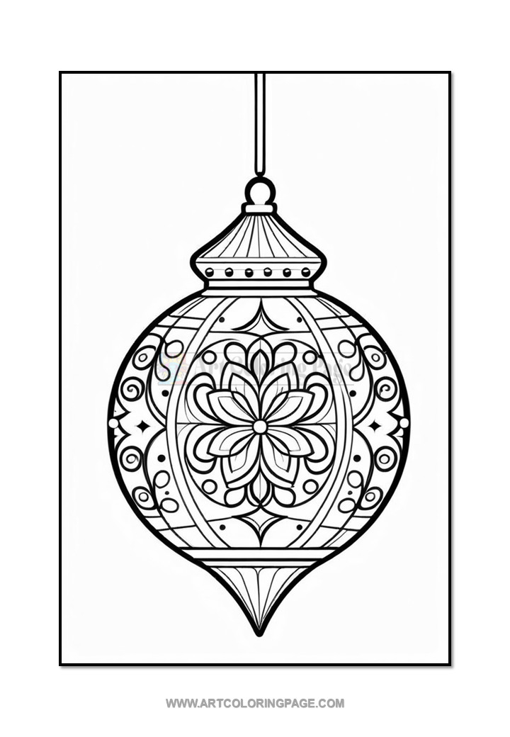 Intricate black and white illustration of a decorative ornament featuring floral and swirling patterns.