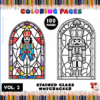 Two stained glass nutcracker designs framed by a decorative border, labeled