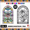 Stained glass coloring pages featuring rose designs, aimed for creative coloring activities.
