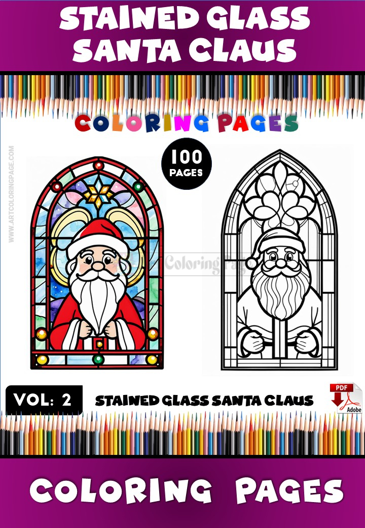 Stained Glass Santa Claus Coloring Pages Vol 2 100 Magical Holiday DesignsDiapositive1