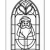 Stained glass design featuring a cheerful Santa Claus inside an ornate window frame.