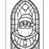 Stained glass-style illustration of Santa Claus, featuring intricate designs and outlines suitable for coloring.