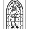 Santa Claus standing in a stained glass window design, outlined for coloring.