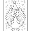 A cartoon turkey wearing a party hat surrounded by stars, ready for a celebration.