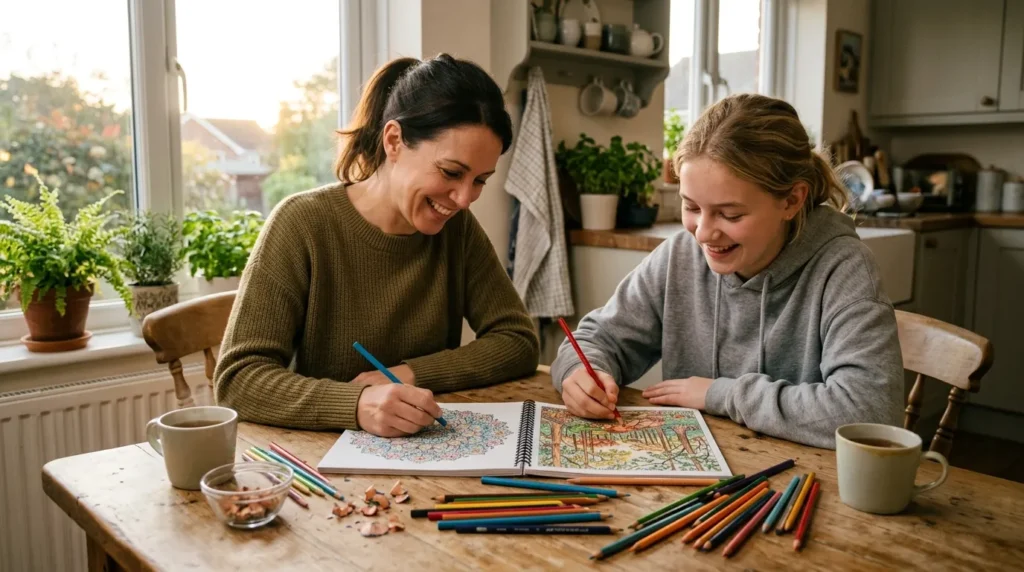 Benefits of Coloring for Adults A mother and her teenage daughter sitting together 1778255349215