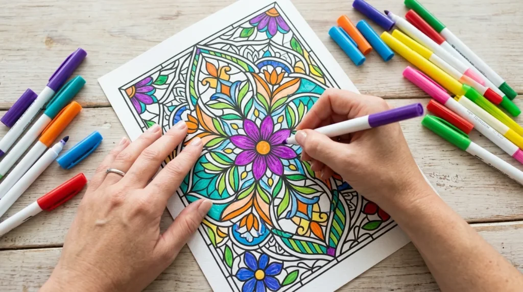 Benefits of Coloring for Adults Close up of adult hands carefully coloring a detai 1778255102285